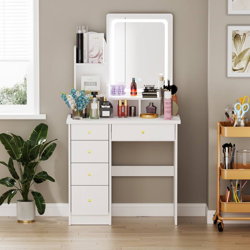 31.5" Wide Makeup Vanity With Stool and Touching Light Mirror - 31.5"W
