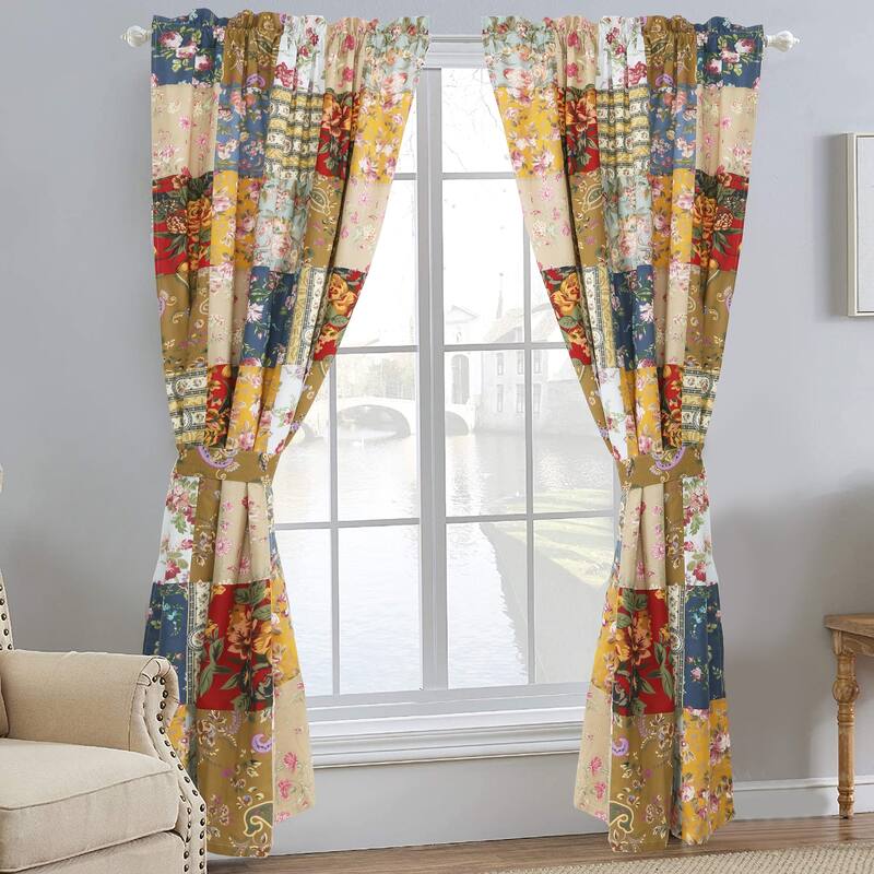 Country Garden Fall Flowers Paisley Window Curtain Panel/Drapes with Tie Backs - 84 Inches