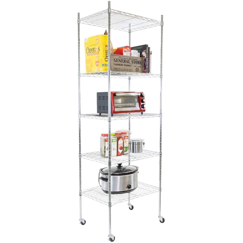 Mount-It! 5 Tier Wire Shelving with Wheels | Kitchen Storage
