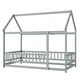 preview thumbnail 109 of 127, Wood Toddler House Bed with Roof Frame and Safety Guardrails Montessori Floor Bed without Slats No Door Houseshaped Platform Bed