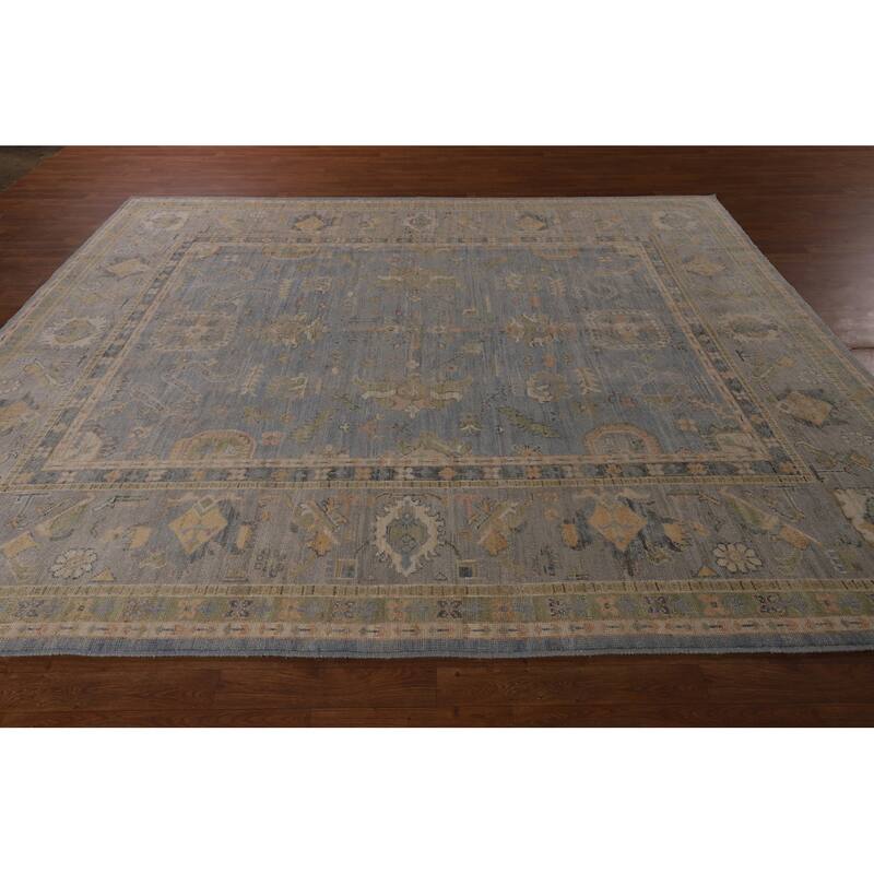 Light Blue Oushak Vegetable Dye Turkish Area Rug Handmade Wool Carpet - 8'5"x 9'11"