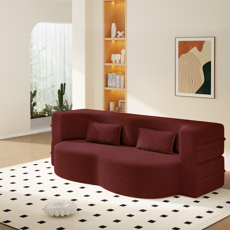 Convertible Floor Sofa with Teddy Fabric, Twin Mattress & No Assembly