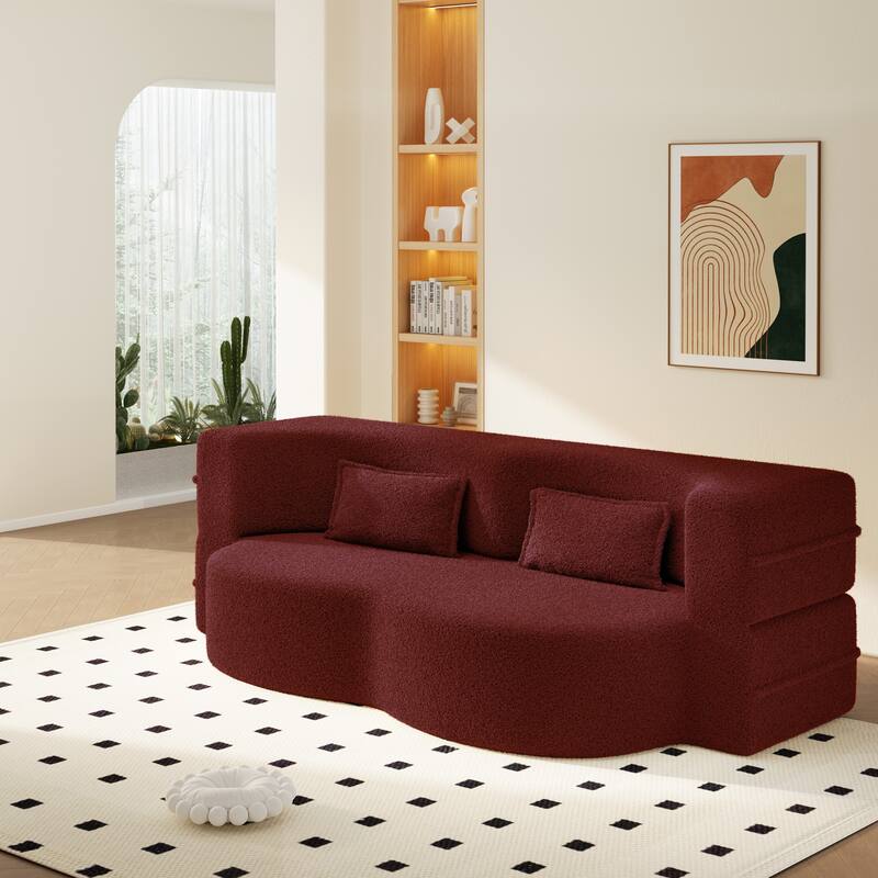Modern 78.7" Floor Sofa With 2 Pillows For Small Pace Living Room, Convertible Sleeper Sofa Bed