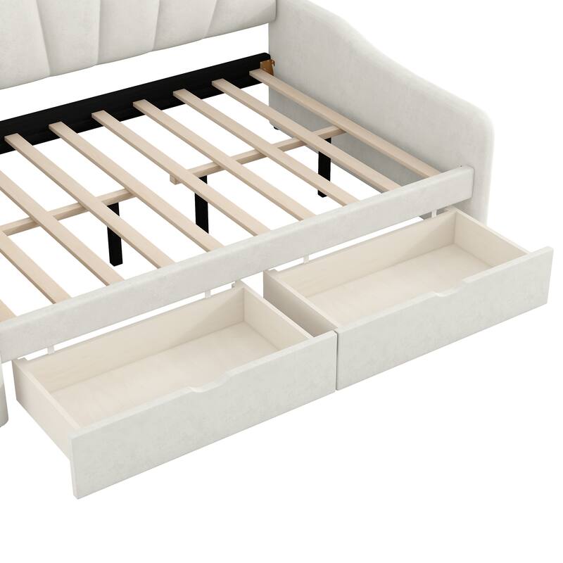 Full Size Shell-Shaped Backrest Upholstered Daybed with Optional Trundle or Drawers