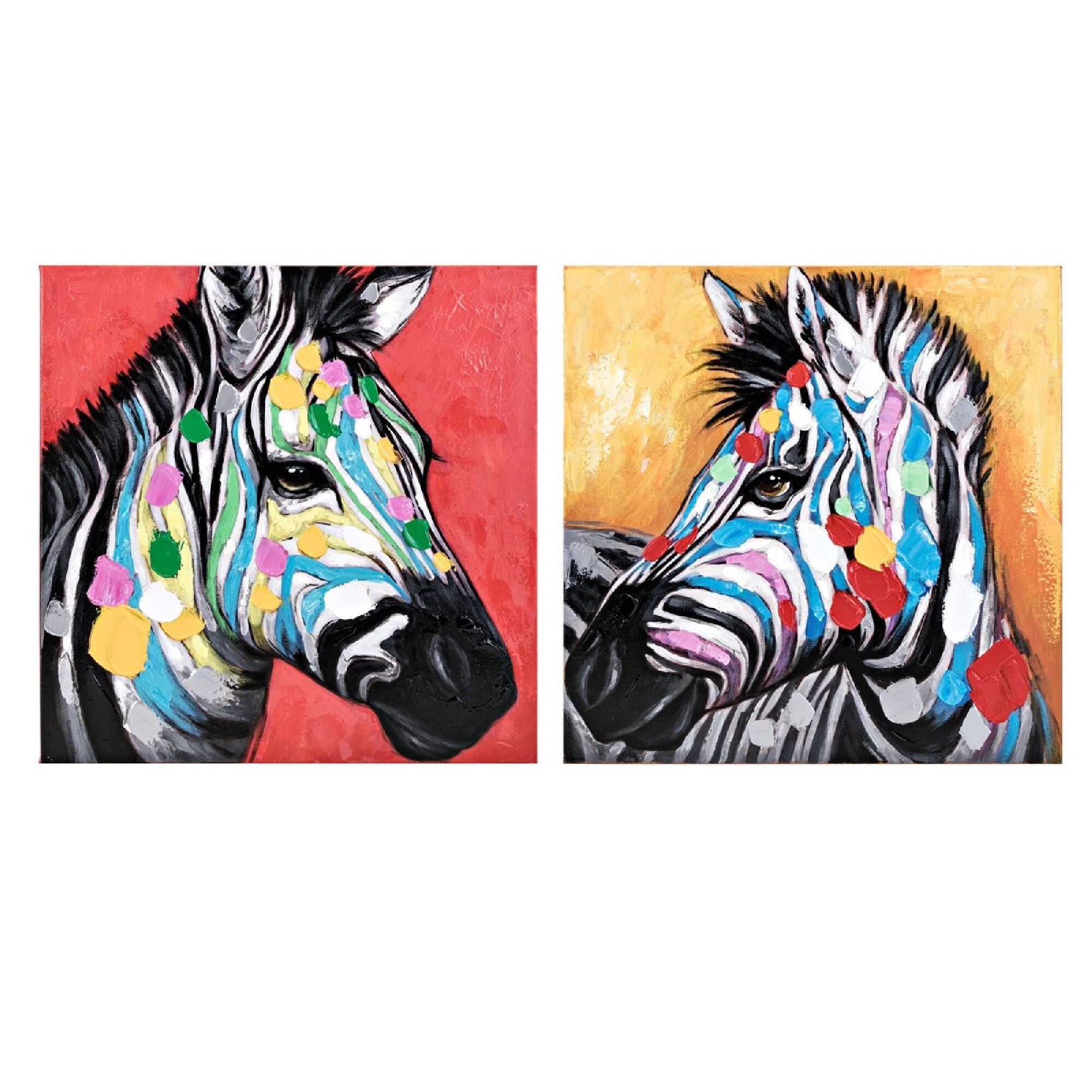 Shop Set Of 2 Red And Blue Zebra Painted Square Canvas Wall Art 24