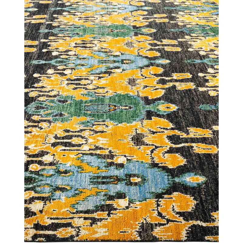 Overton Hand Knotted Wool Vintage Inspired Modern Contemporary Modern Black Area Rug - 7' 10" x 9' 10"