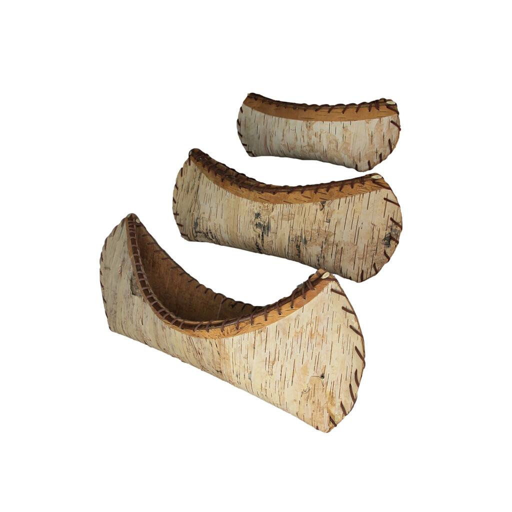 Set Of 3 Rustic Birch Bark Decorative Wooden Canoe Sculptures Forest - 7.5 X 19.5 X 5.25 inches