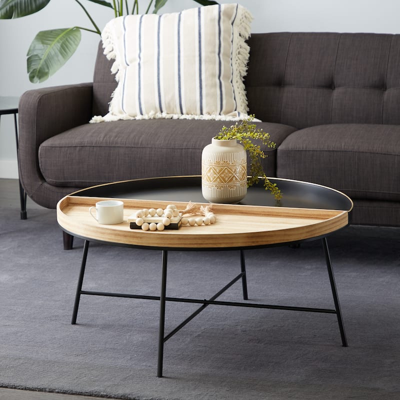 Metal Two-Toned Wood Split Tray Coffee Table - Black - Roche River Decor - 38"W x 38"L x 18"H