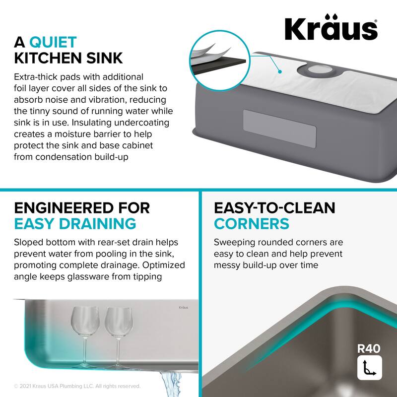 Kraus Dex 33" Undermount Single Basin 16 Gauge Stainless Steel Kitchen
