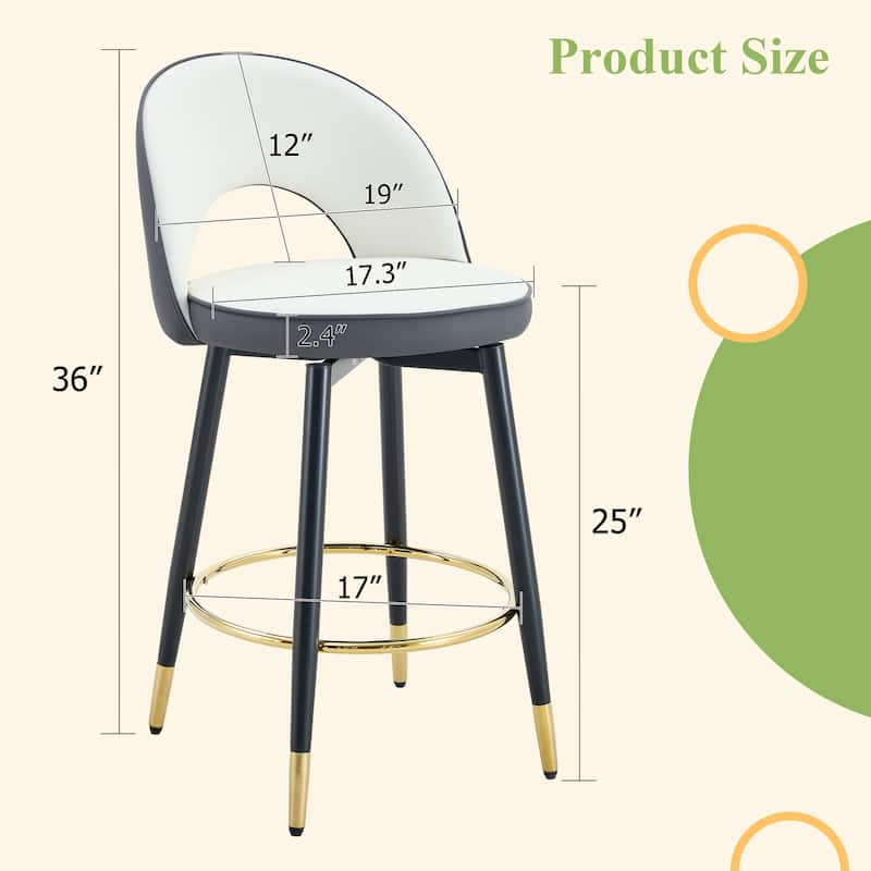 360 ° Rotatable PU Comfortable Upholstered Bar Chair for Dining Room Kitchen Terrace Set of 2