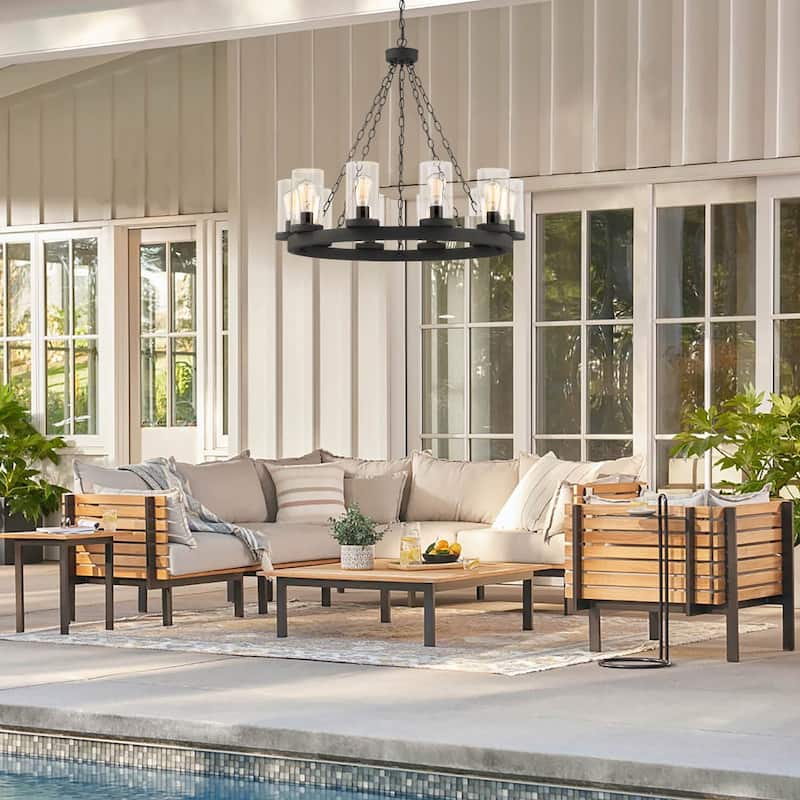 Acroma 10-light Farmhouse Black Wagon Wheel Chandelier