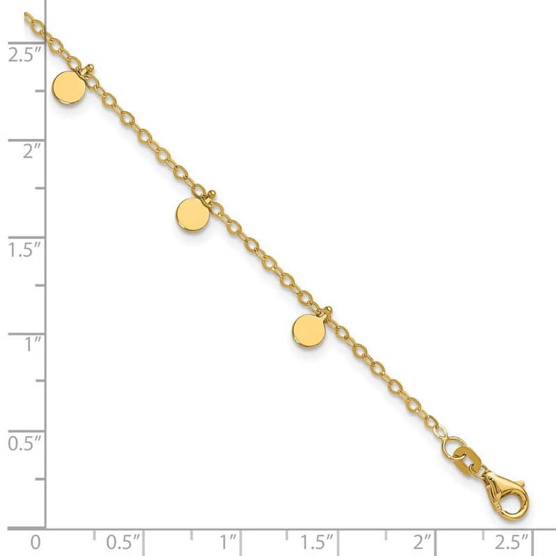 Curata 14k Yellow Gold 7.25" Round Dangle Disc Chain Bracelet