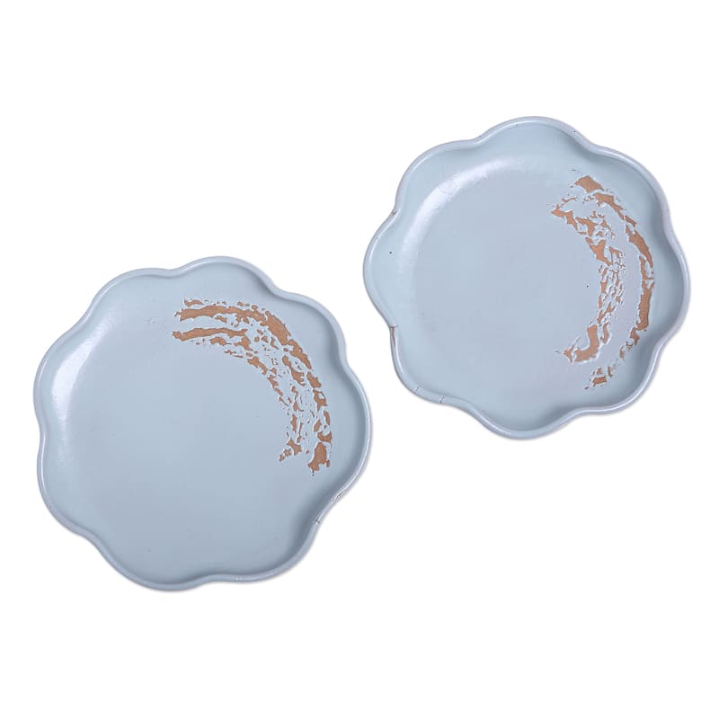 Novica Handmade Naked Blue Ceramic Desert Plates (Pair)