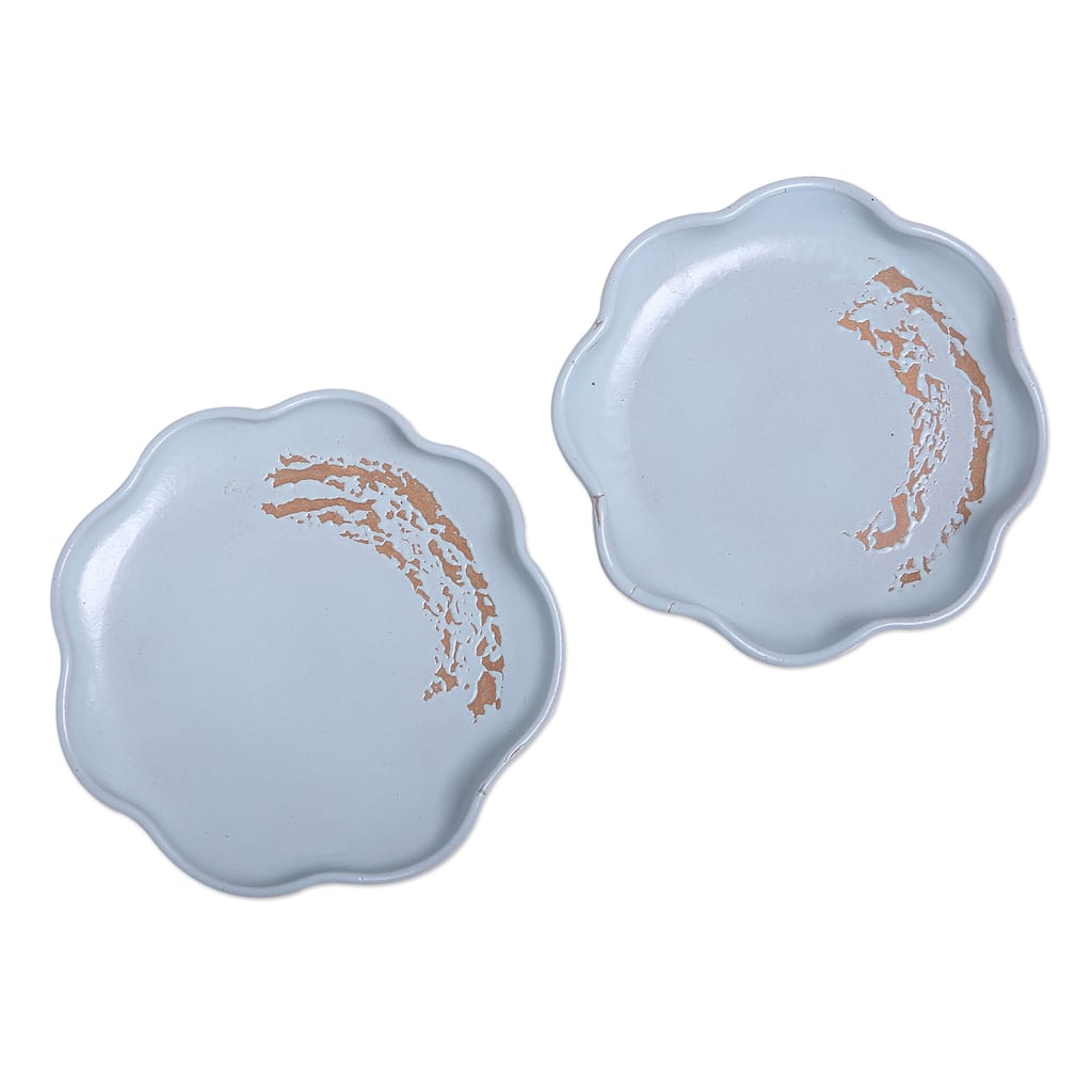 Novica Handmade Naked Blue Ceramic Desert Plates (Pair)