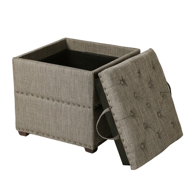 Adeco Fabric Square Ottoman with Tray