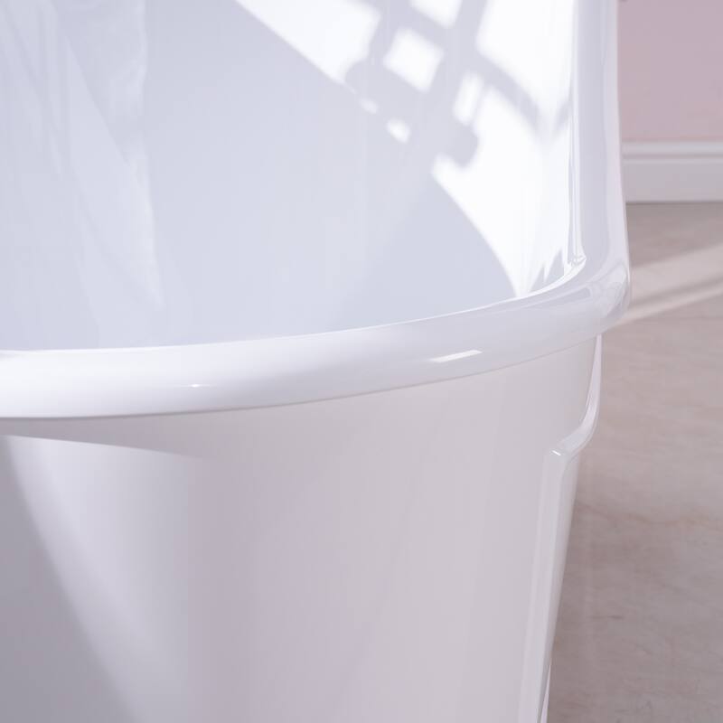 66'' W,68 GALLONS Freestanding Acrylic Soaking Bathtub With Drain And Overflow Holes