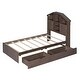 preview thumbnail 14 of 12, Walnut Twin Size Wood Platform Bed with House-shaped Storage Headboard and 2 Drawers for Bedroom