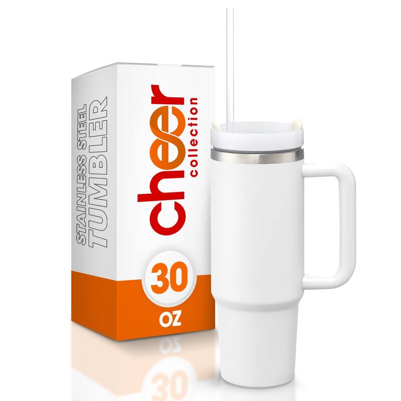 Cheer Collection Insulated Tumbler with Reusable Straw - White - Small