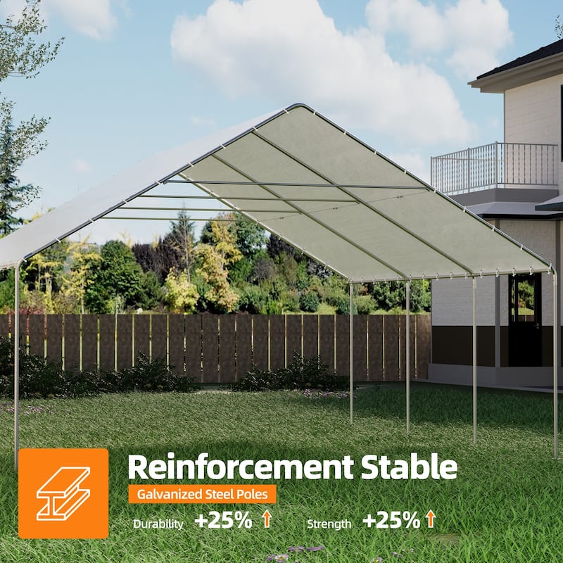 Heavy Duty Carport, Waterproof & UV Resistant Garage Cover with 8 Heavy-Duty Galvanized Steel Poles, Tool-Free Assembly