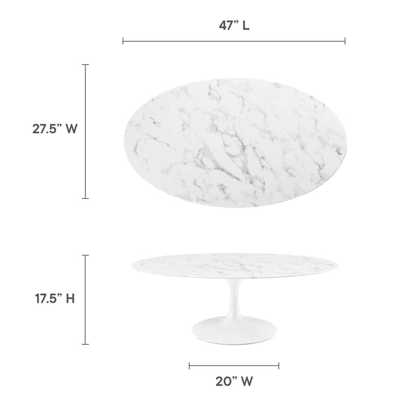 48" Oval-Shaped Artificial Marble Coffee Table, White