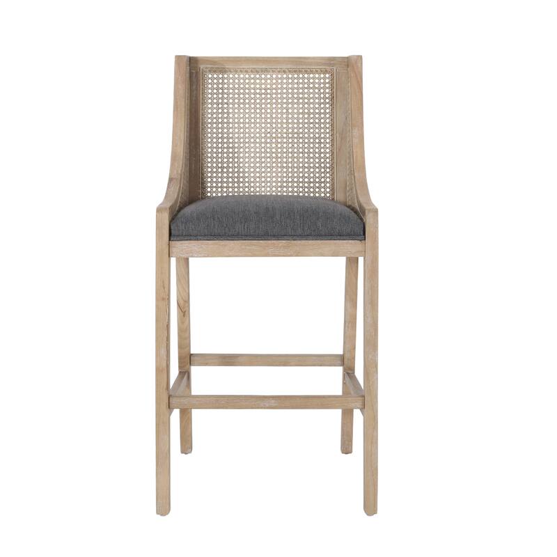 French Country Breck Upholstered Barstools with Cane Backrest (Set of 2) - 30-inch Seat Height by Christopher Knight Home