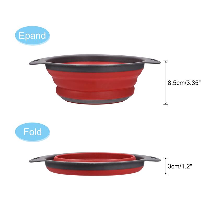 Collapsible Colander, Silicone Round Foldable Strainer with Handle - 20cm x 11cm x 8.5cm