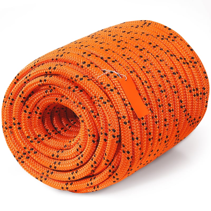 Double Braided Polyester Rope, 3/4 in x 220 ft, 24 Strands, 12700 LBS Breaking Strength Outdoor Rope, Arborist Rigging Rope - Orange