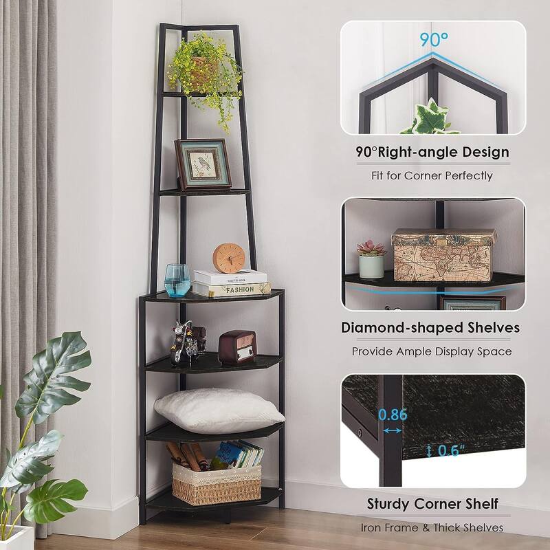 VECELO 6-Tier Corner Bookshelf 68.5" Open Shelves Space-Saving Multifunctional Storage for Living Room Kitchen Balcony