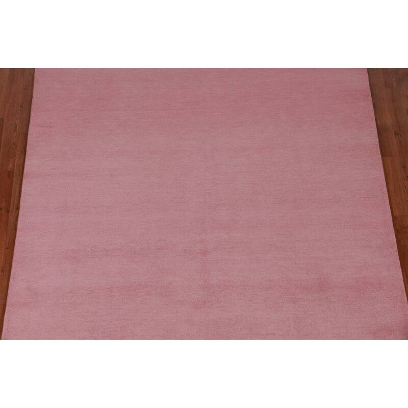 Hand Knotted Oriental 100% Wool Carpet Modern Solid Pink Gabbeh Area Rug - 9' 2'' X 6' 2''