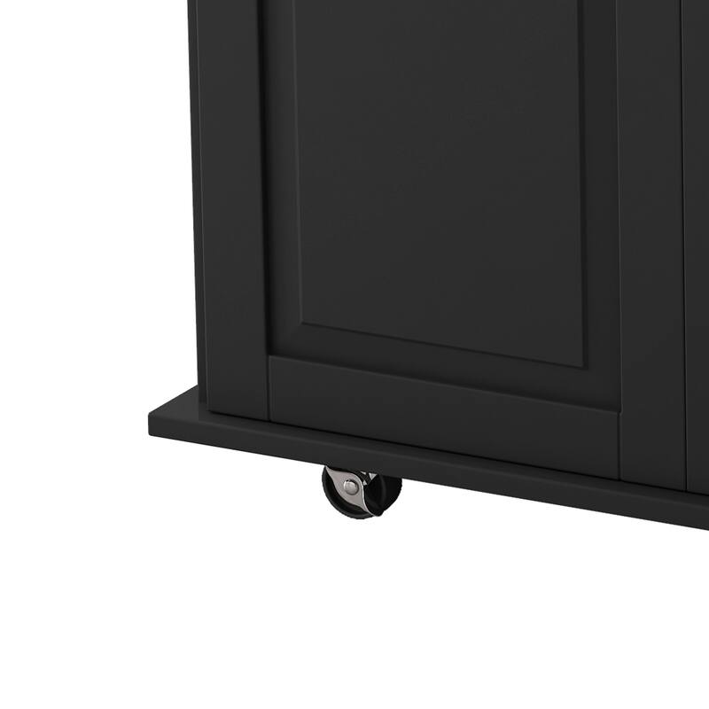 Rolling Kitchen Island Cart with Expandable Solid Wood Top, 2 Door Cabinet, 3 Drawers, Spice & Towel Rack for Kitchen Storage