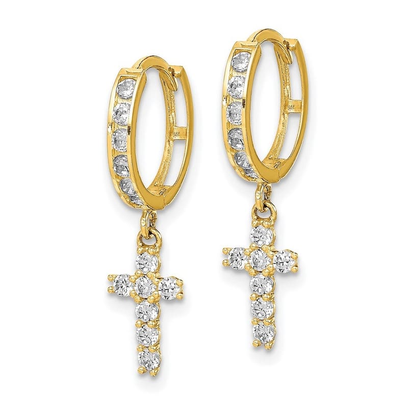 Curata 10k CZ Cubic Zirconia Religious Faith Cross Hinged Hoop Earrings - 23.46x6.25mm Wide