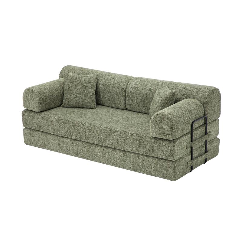 Convertible Sleeper Sofa Bed with Cylindrical Pillow, Corduroy Folding Mattress Couch, Floor Sofa Lounge Couch for Bedroom