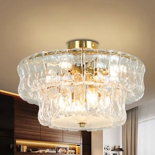 2-Tiere Golden Semi-flush Mount Ceiling Light for Living Room - 17.32in