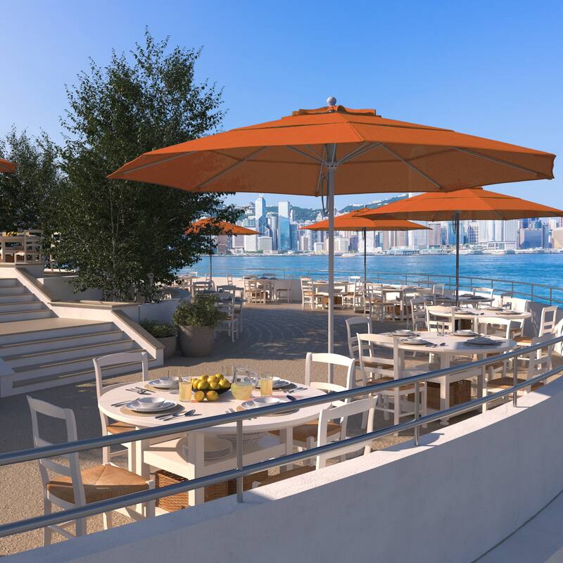 California Umbrella 11' Rd Aluminum Frame, Fiberglass Rib Market Umbrella, Push Open, White Finish, Pacifica Fabric