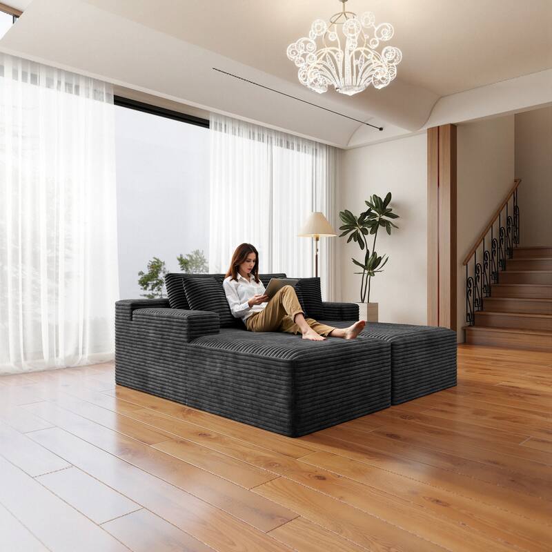 Roomfitters 70.8" Modular Sectional Sofa, 2-Piece Compressed Cloud Couch, No Assembly Required, Plush Corduroy, Grey