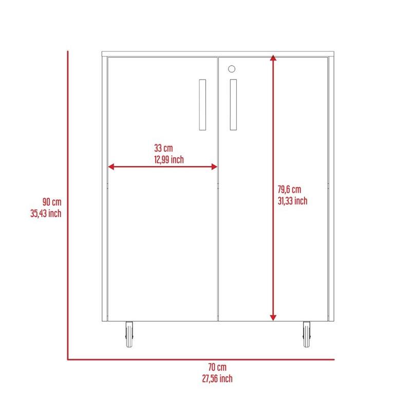 Storage Cabinet, Casters, Double Door, Two Interior Shelves