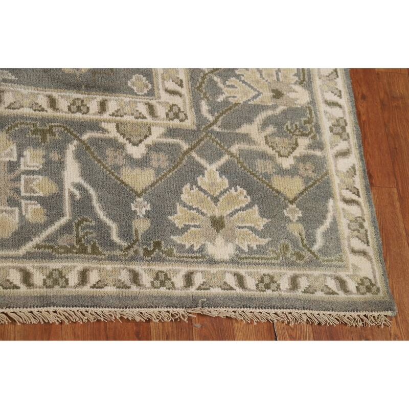 Transitional Gray Oushak Indian Area Rug Hand-Knotted Wool Carpet - 8'1" x 9'9"