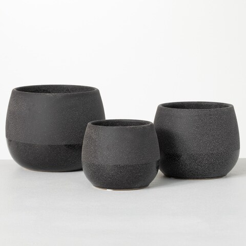 Sullivans Speckled Black Two-Toned Ceramic Planters - Set of 3