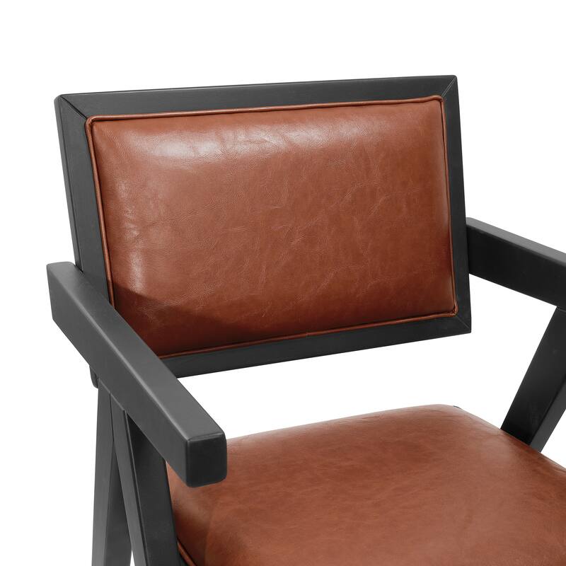 Art Leon Set of 2 Wood and Upholstered Accent Dining Chair with Wooden Armrest