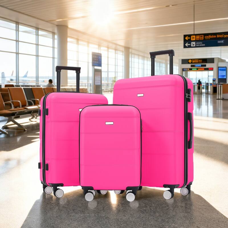 3-Piece, Modern Luggage Sets, Hard-Shell Luggage with Silicone Handles and Combination Lock, for Boarding Travel, Pink