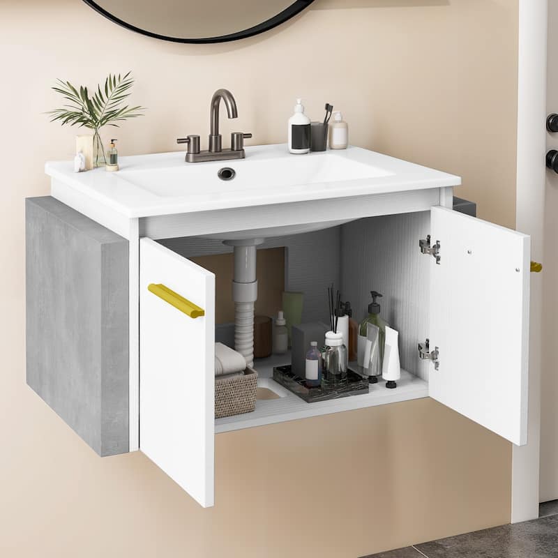 Moasis 26.5"W Floating Bathroom Vanity with Sink Combo and Soft-Closing Double Extra Large Doors