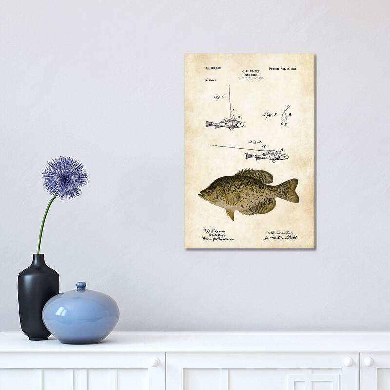 iCanvas "Crappie Fishing Lure" by Patent77 Canvas Print - 18x12x1.5