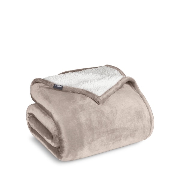 slide 2 of 5, Bare Home Sherpa Fleece Blanket - Reversible Plush Bed Blanket Full/Queen - Pebble