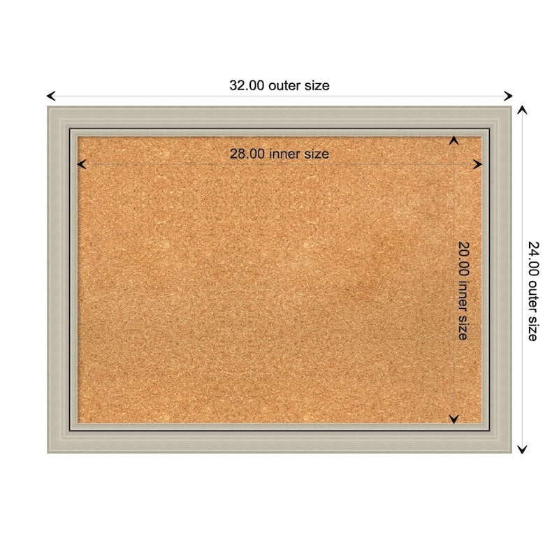 Romano Narrow Wood Framed Natural Corkboard Bulletin Board - Romano Silver Narrow - Board Size 28x20