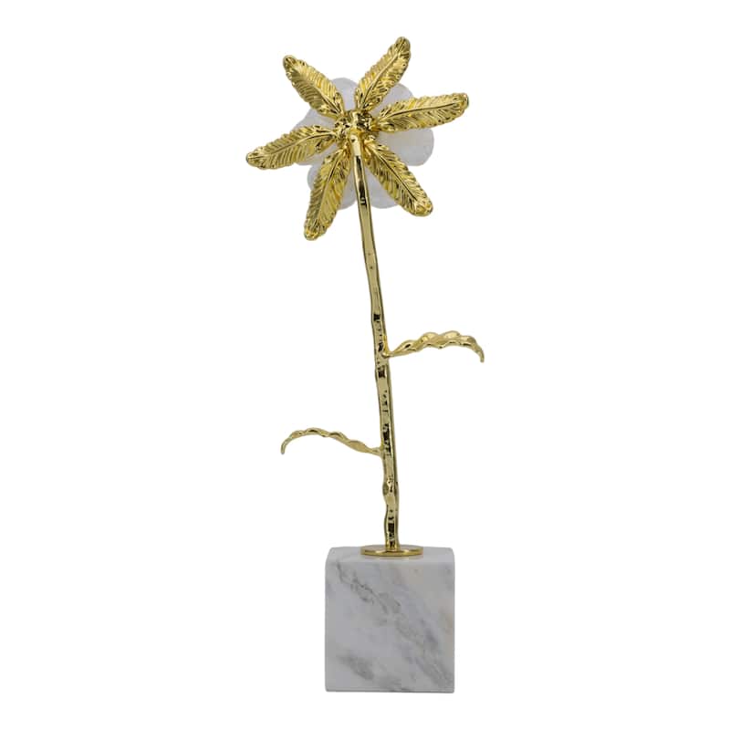Luxury Floral Decorative Sculpture with Gold Accents and Marble Base