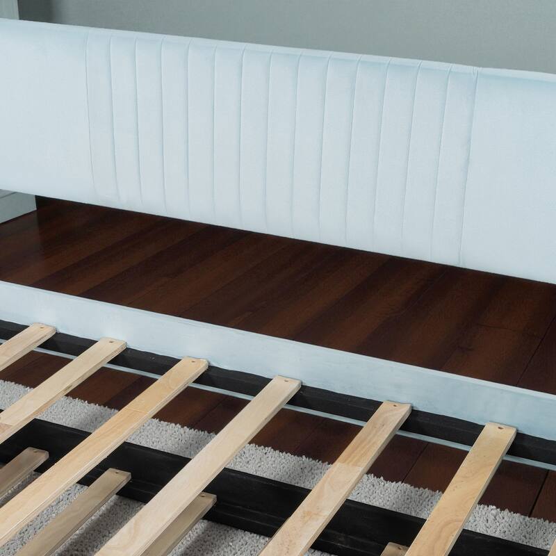 Twin Size Upholstered Daybed with Trundle, Velvet Sofa Bed with Wood Slats, Pull-Out Guest Bed for Bedroom or Living Room