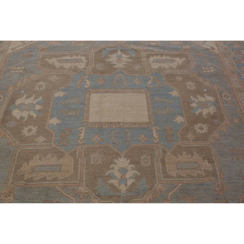 Hand Knotted Oriental 100% Wool Carpet Transitional Medallion Navy Blue & Blues Oushak Area Rug - 13' 7'' X 10' 0''