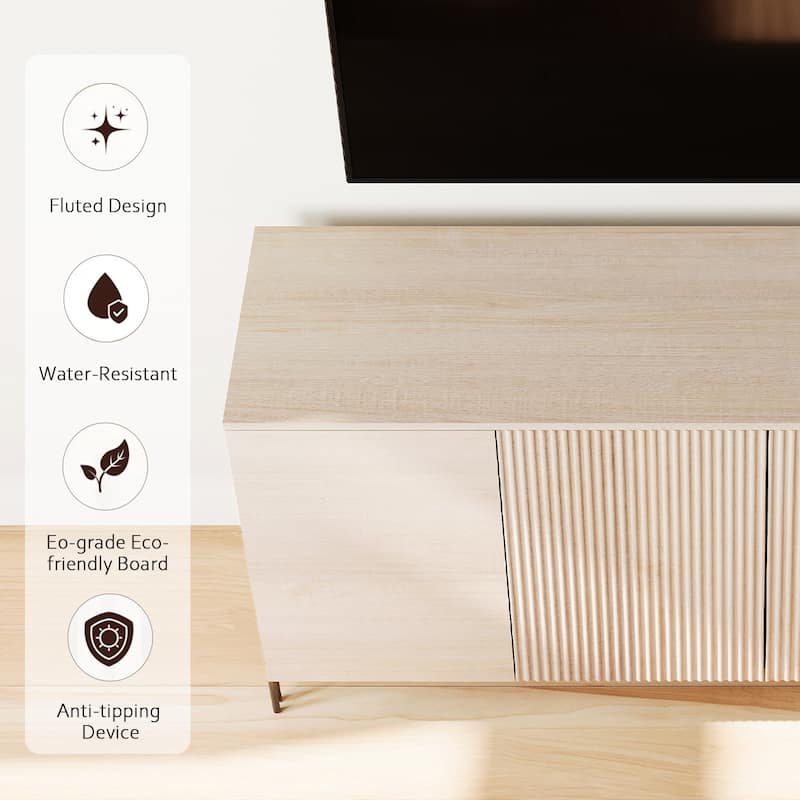 WAMPAT Modern Minimalist Nightstand And Bedside Cabinet Set, Reeded Bedroom Set, Oak Wooden Chest With Hidden Handles