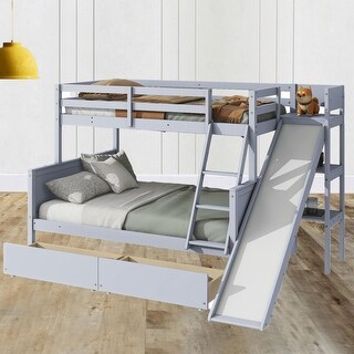 Twin Over Full Size Platform Bunk Bed with Slide, 2 Drawers, and ...