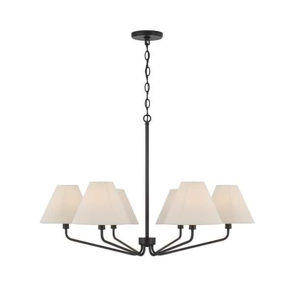 slide 2 of 4, 34" W x 22.5" H 6-Light Angular Chandelier with Tapered White Fabric Shades - 34"W x 22.25"H Espresso